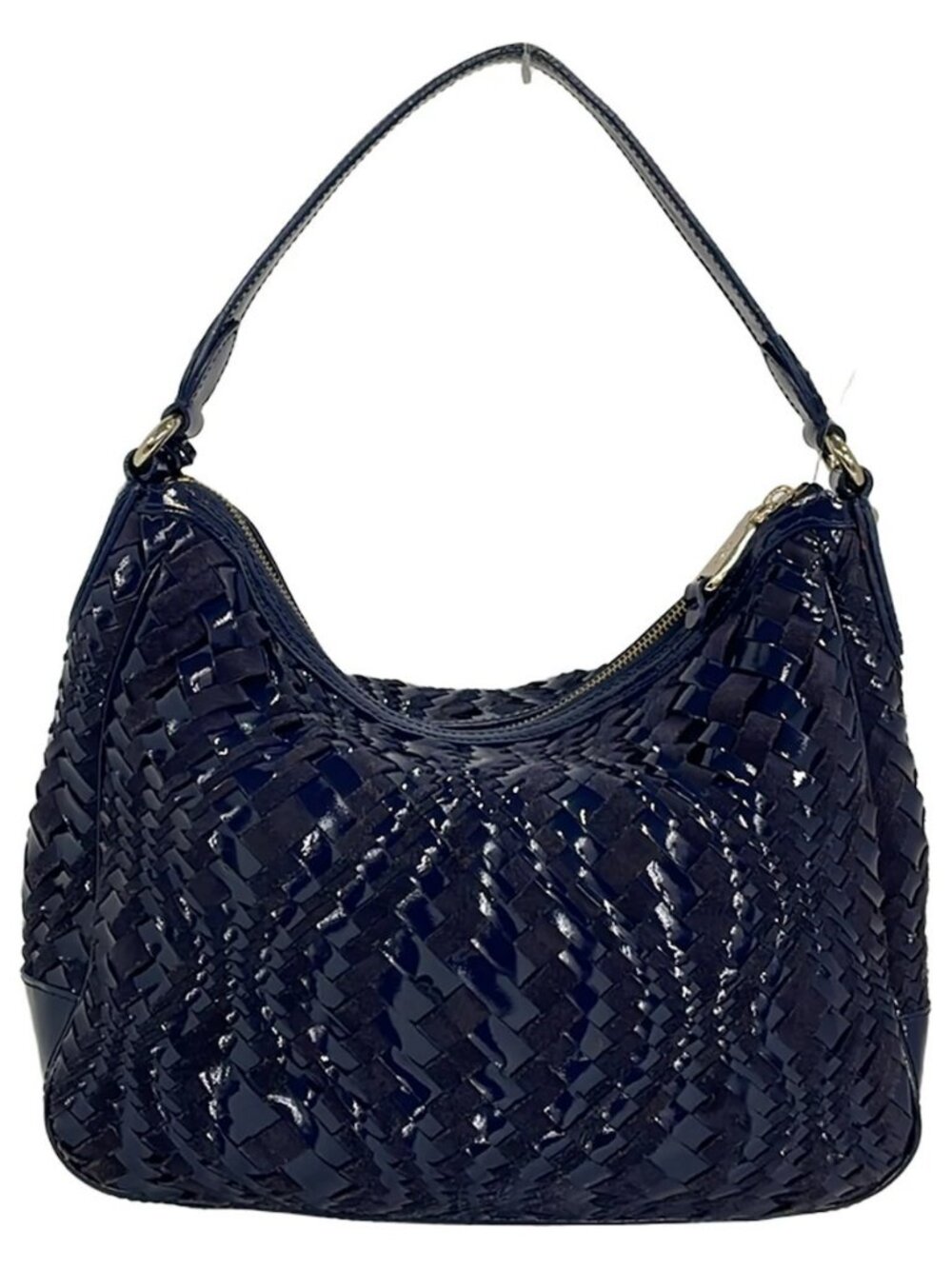 COLE HAAN Dark Navy Patent Leather Suede Handbag